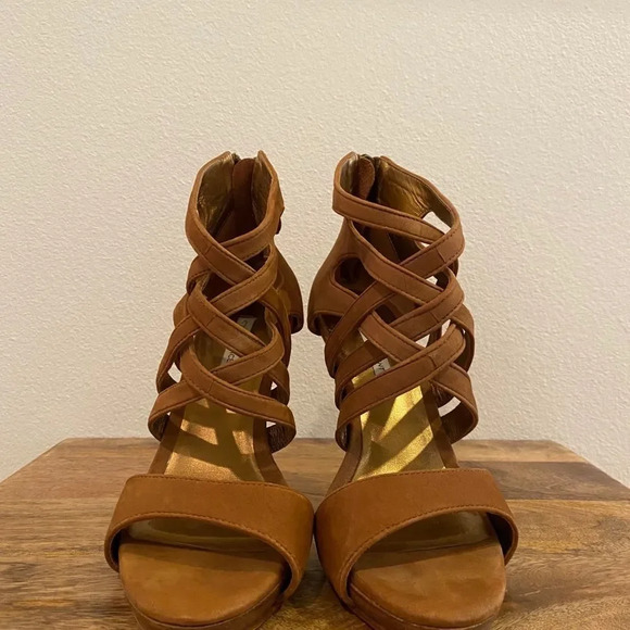 Cynthia Vincent Caramel Soft Leather Caged Heels - Picture 4 of 11